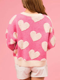 Hazel Blues® |  Valentine’s Day Fuzzy Heart Round Neck Long Sleeve Sweater