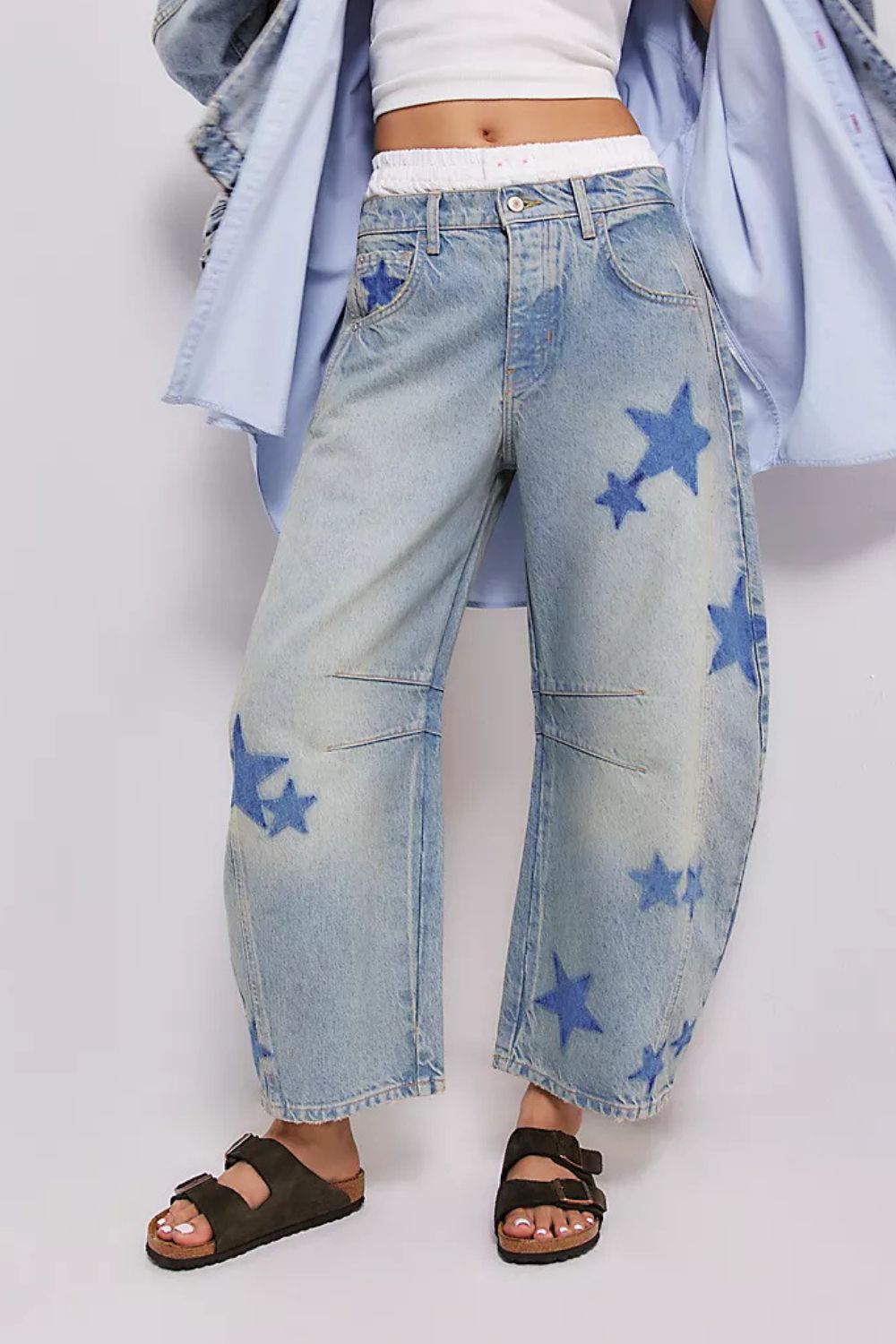 Hazel Blues® |  Contrast Star Wide Leg Jeans