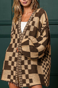 Hazel Blues® |  Checkered Open Front Long Sleeve Cardigan