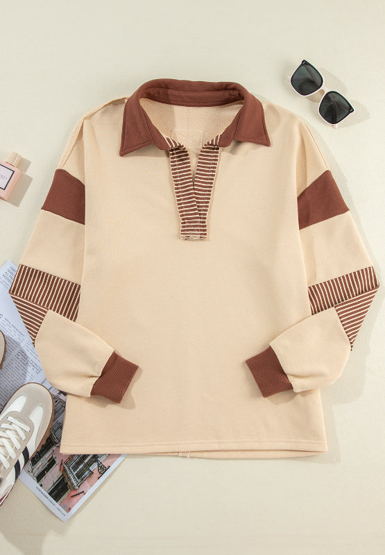 Hazel Blues® |  Color Block Johnny Collar Long Sleeve Sweatshirt