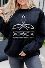 Hazel Blues® |  Black Western Pattern Print Round Neck Pullover Sweatshirt