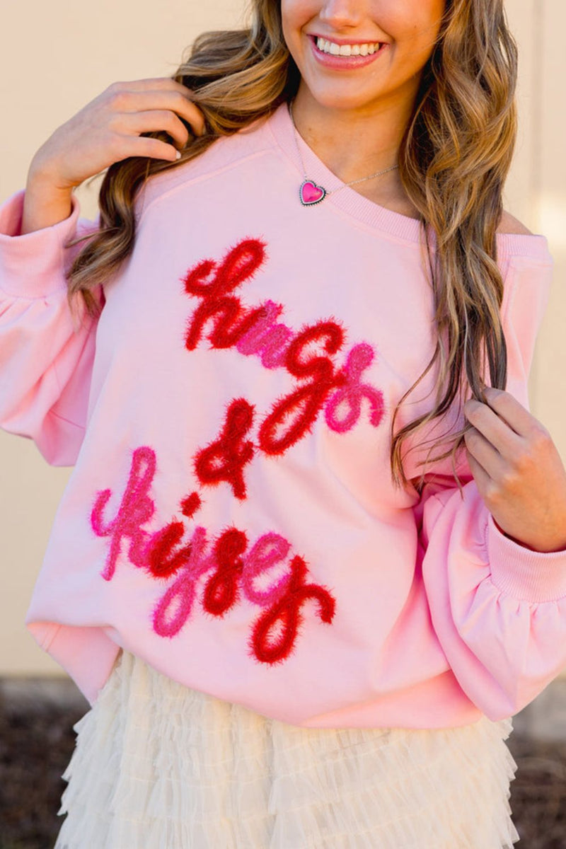 Hazel Blues® |  Valentine’s Day HUG AND KISSES Round Neck Sweatshirt