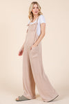 Hazel Blues® |  BOMBOM Knot Straps Wide Leg Ribbed Overalls with Pockets