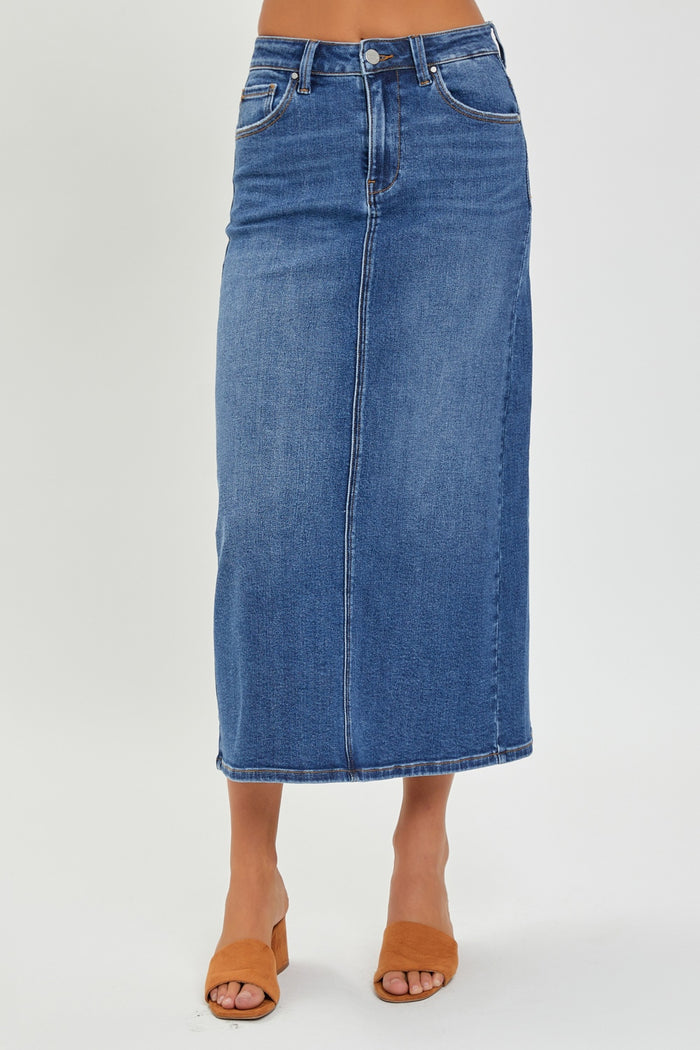 Hazel Blues® |  RISEN High Rise Back Slit Denim Skirt