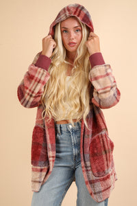 Hazel Blues® |  VERY J Fuzzy Plaid Long Sleeve Hooded Jacket