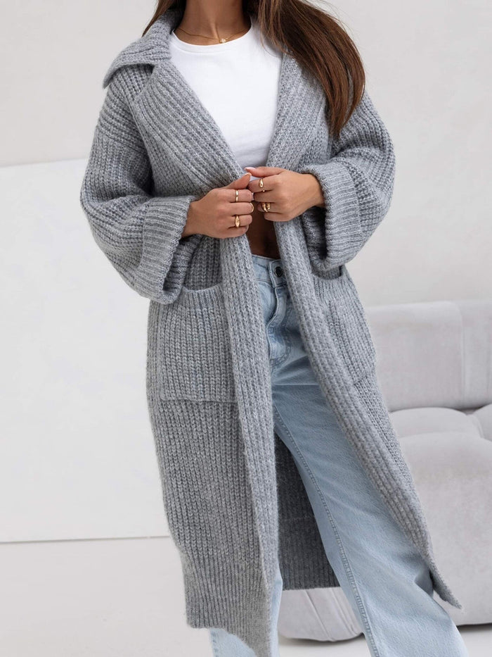 Hazel Blues® |  Pocketed Collared Neck Dropped Shoulder Cardigan