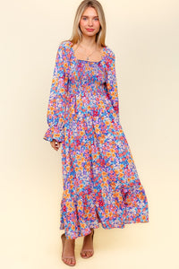 Hazel Blues® |  Haptics Smocked Floral Square Neck Flounce Sleeve Dress