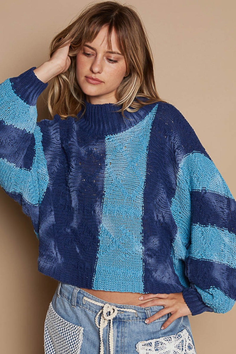 Hazel Blues® |  POL Mock Neck Color Block Sweater