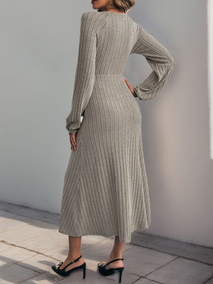 Hazel Blues® |  Perfee Ribbed Tied Surplice Long Sleeve Dress