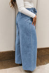 Hazel Blues® |  Beau Blue Western Washed Bow Knot Sash Wide Leg Jeans