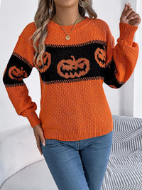 Hazel Blues® |  Pumpkin Round Neck Long Sleeve Sweater