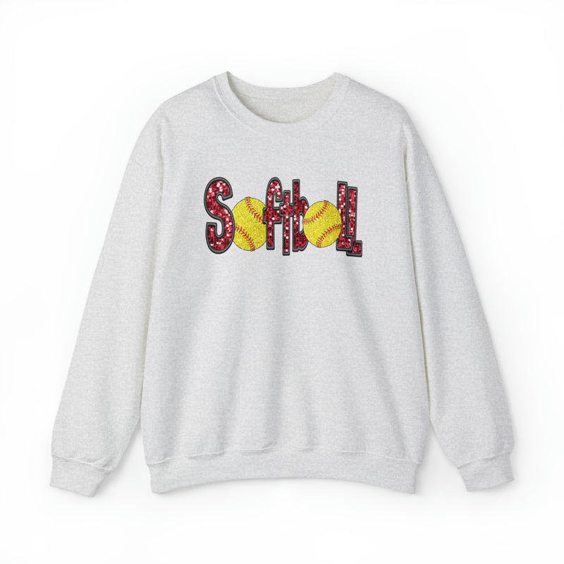 3Blues Designs |   Hazel Blues® |  Softball Faux Chenille Sequin Patches Sweatshirt: Red