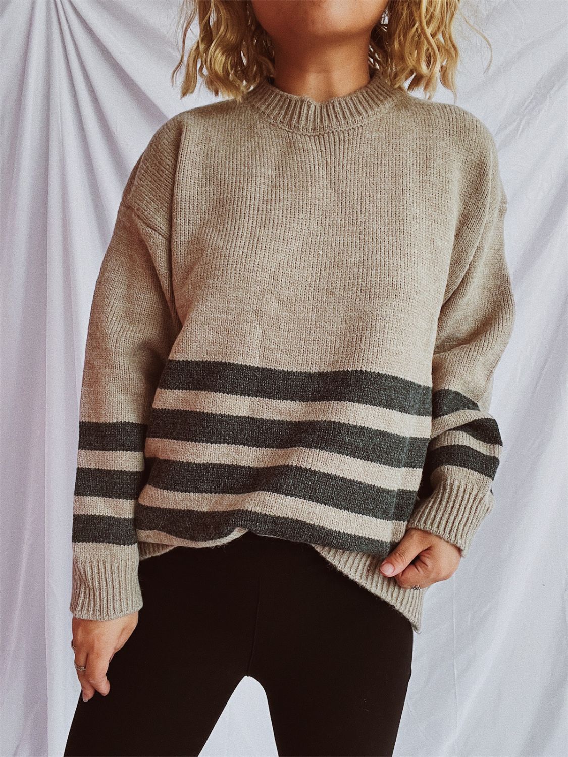 Hazel Blues® |  Striped Dropped Shoulder Long Sleeve Sweater