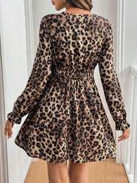 Hazel Blues® |  Lace Detail Leopard Flounce Sleeve Mini Dress