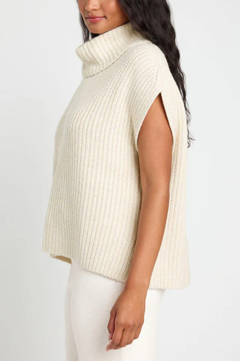 Hazel Blues® |  Slit Turtleneck Cap Sleeve Sweater