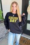 Hazel Blues® |  PREORDER: Embroidered Glitter Game Day Sweatshirt in Black/Golden Yellow