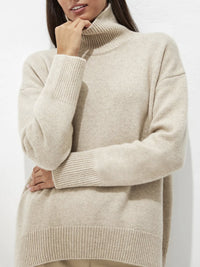 Hazel Blues® |  Ribbed Detail Turtleneck Dropped Shoulder Sweater