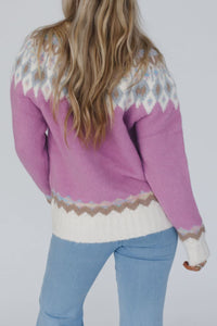 Hazel Blues® |  Geometric Round Neck Long Sleeve Sweater