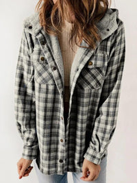 Hazel Blues® |  Plaid Snap Down Plush Hooded Jacket