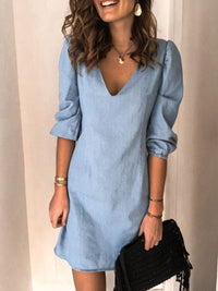 Hazel Blues® |  V-Neck Half Sleeve Denim Dress