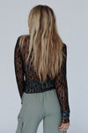 Hazel Blues® |  Ashleigh Blue Sheer Floral Lace Long Sleeve Slim Fit Top
