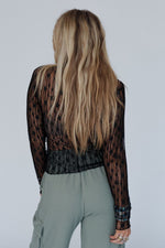 Hazel Blues® |  Ashleigh Blue Sheer Floral Lace Long Sleeve Slim Fit Top