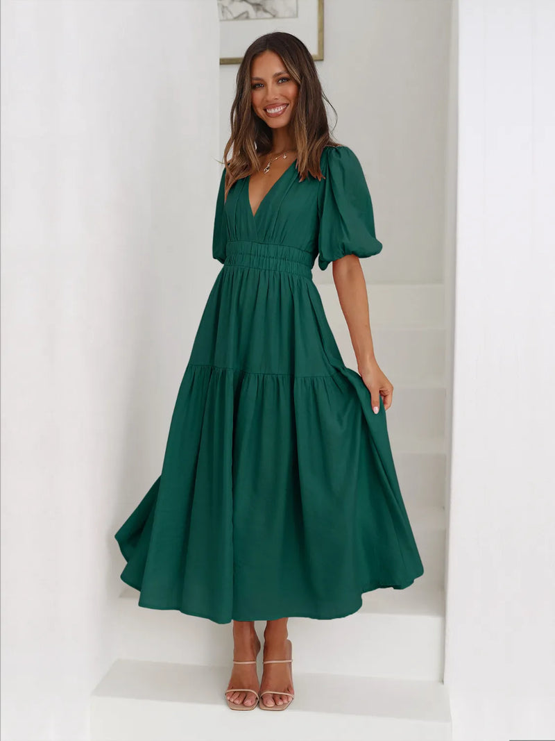 red maxi sequin dress Plus Size Notched Tie Waist Half Sleeve Midi Gold / 3XL Short sleeves Tiered Surplice Half Sleeve Midi