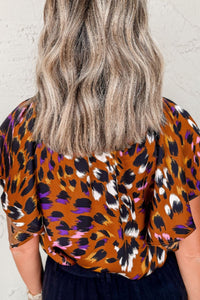 Hazel Blues® |  Leopard Notched Short Sleeve Blouse