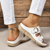 Hazel Blues® |  PU Leather Open Toe Buckle Sandals