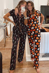 Hazel Blues® |  Orange Halloween Pattern Short Sleeve Shirt Pajama Set