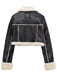 Hazel Blues® |  Collared Neck Long Sleeve Plush Cropped Jacket