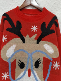 Hazel Blues® |  Reindeer Round Neck Dropped Shoulder Sweater