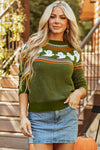 Hazel Blues® |  Jungle Green Halloween Ghost Pattern Drop Shoulder Sweater