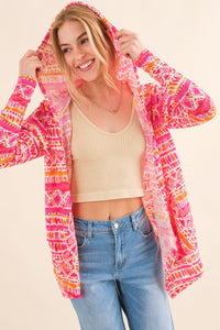 Hazel Blues® |  And The Why Printed Thermal Hooded Open Front Cardigan