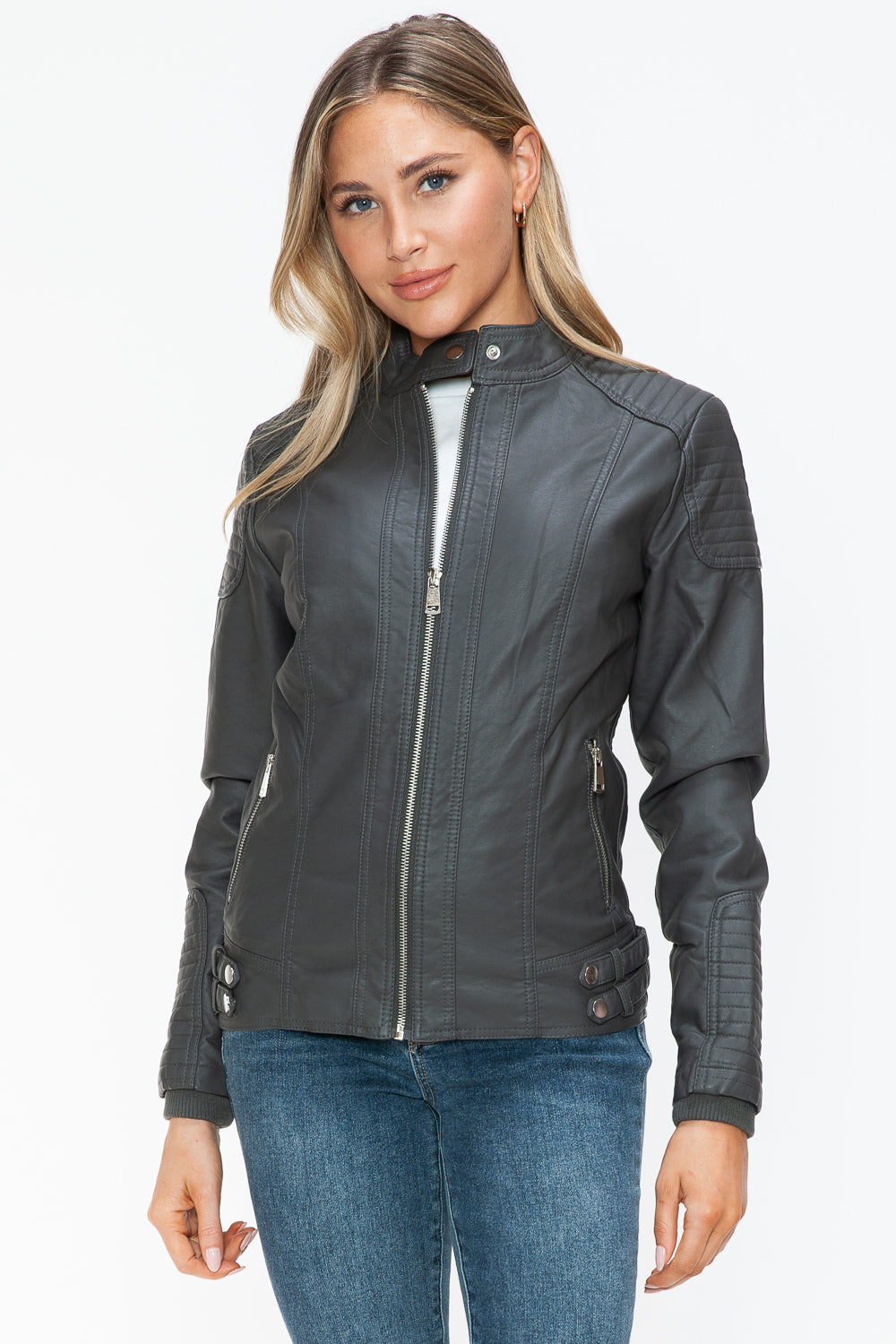 Hazel Blues® |  Snobbish Faux Leather Biker Jacket with Side Zip Pockets