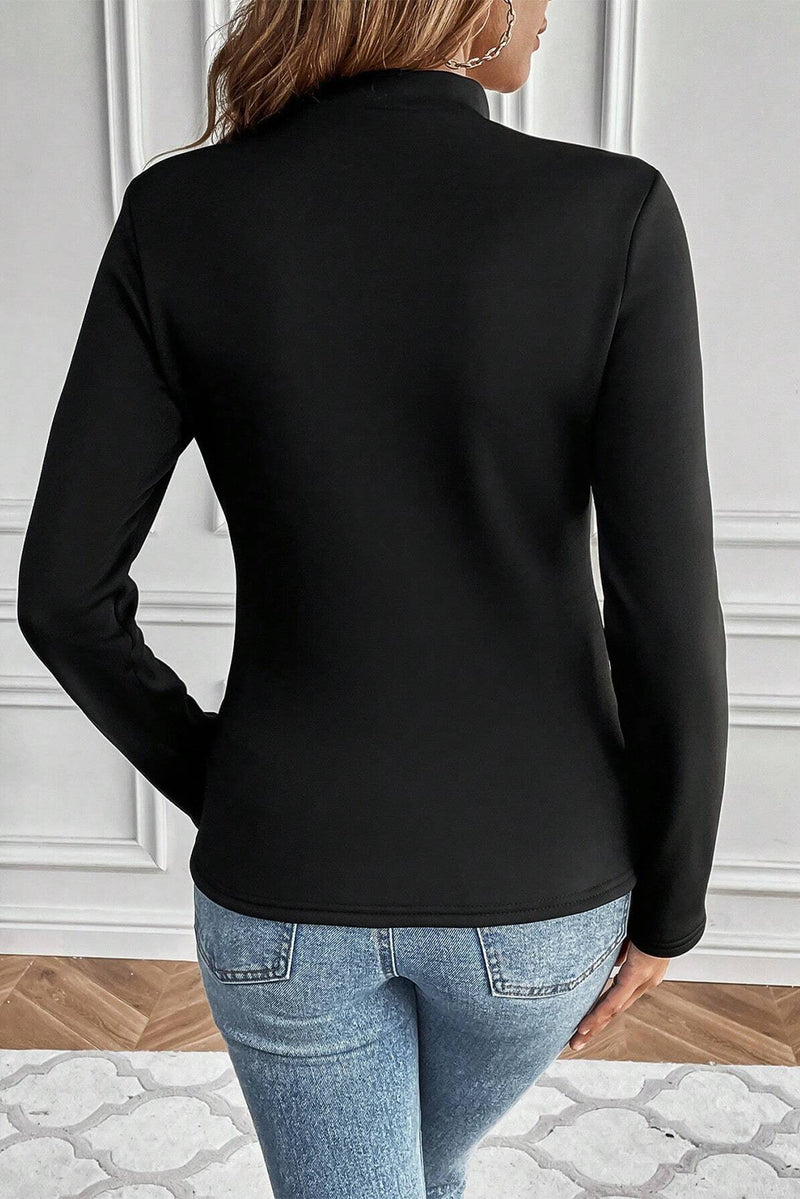 Hazel Blues® |  Black Mock Neck Thermal Lined Long Sleeve Tee