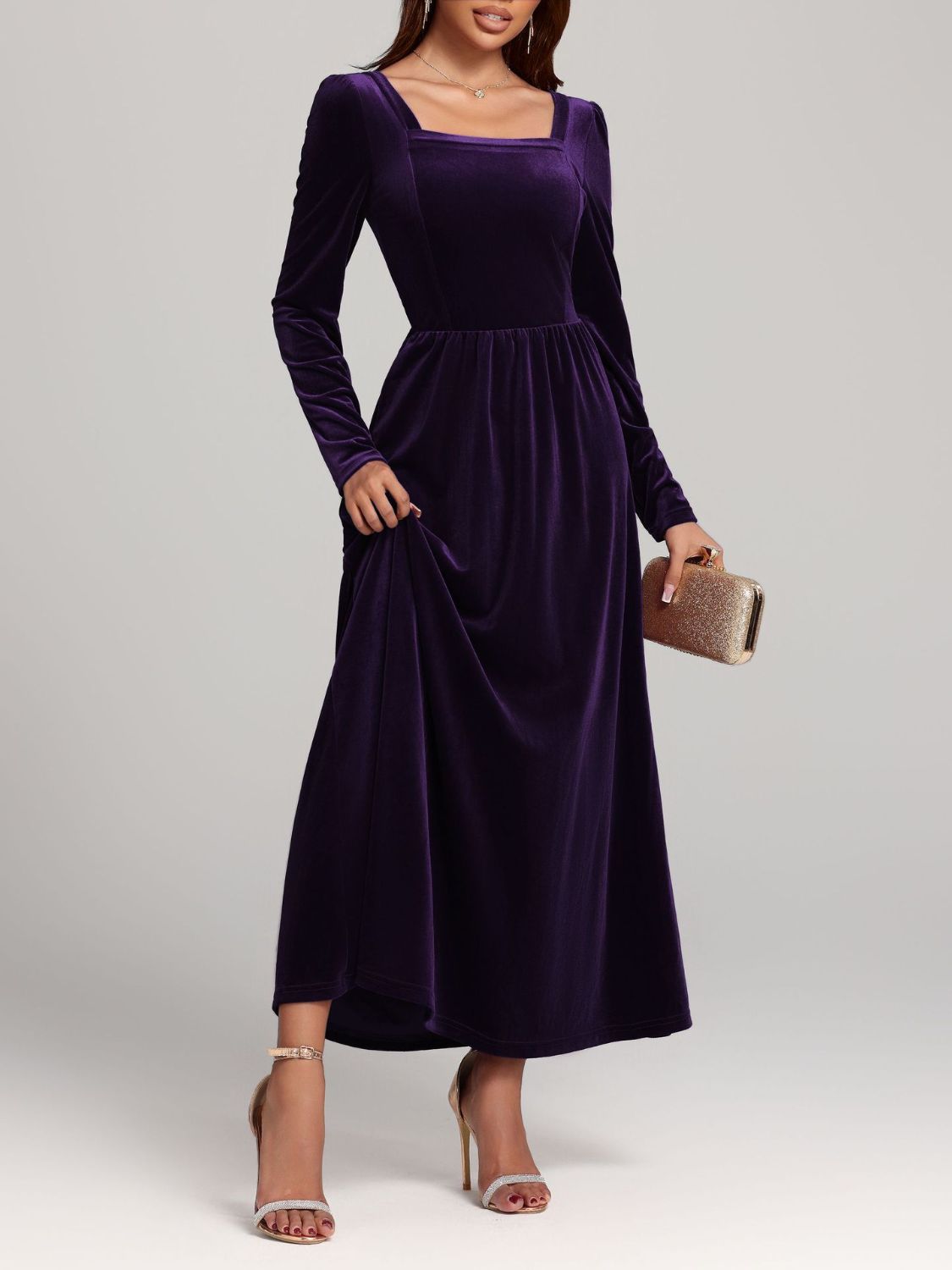 Hazel Blues® |  Velvet Square Neck Long Sleeve Dress