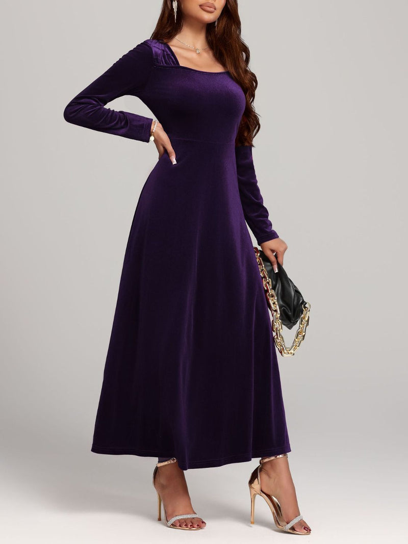 purple long sleeve velvet dress Blczomt Purple Winter Dresses for Women Long Sleeve Maxi Plain Velvet Dress Crew Neck Dressy Elegant Dress, Women's, Size: 4,6,8,10,12,14,16,18,20