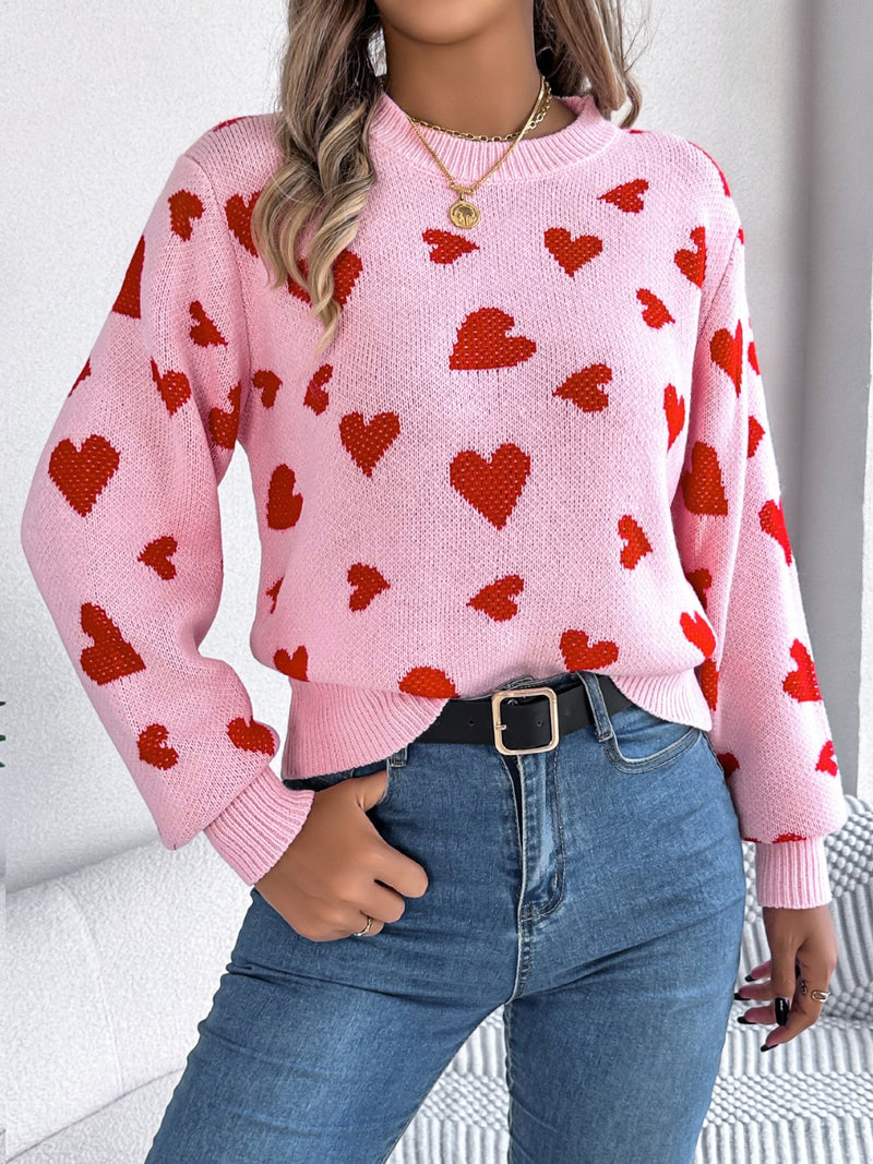 Hazel Blues® |  Heart Round Neck Long Sleeve Sweater