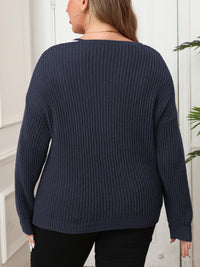 Hazel Blues® | Contrast Dropped Shoulder Long Sleeve Sweater