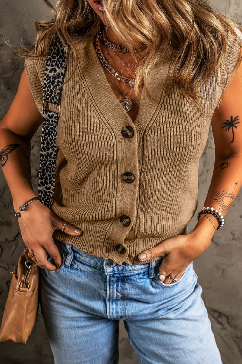 Hazel Blues® |  Button Up V-Neck Sweater Vest