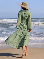 Hazel Blues® |  Embroidered Polka Dot Tie Neck Long Sleeve Midi Dress