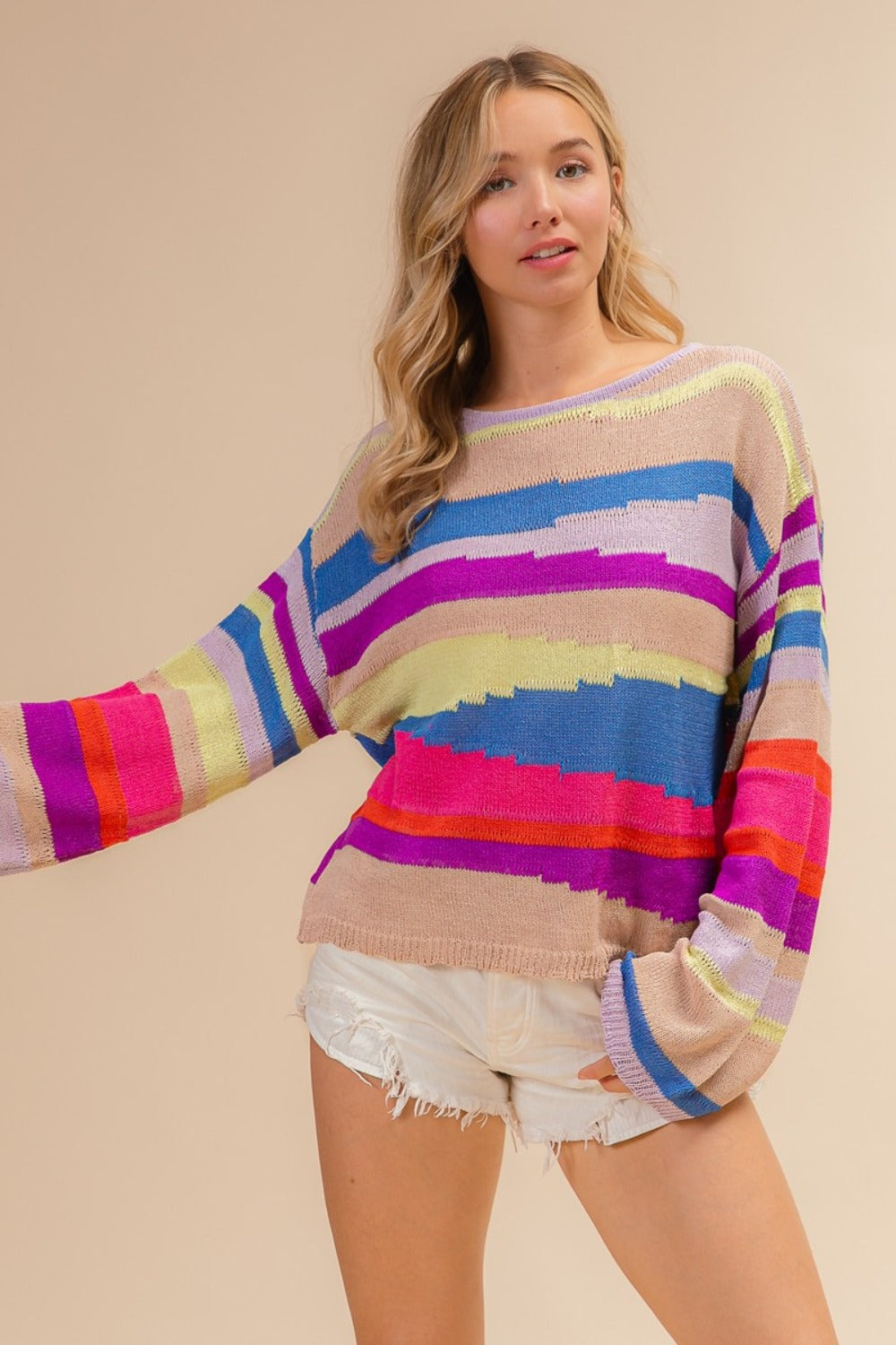 Hazel Blues® |  BiBi Multi Color Geometric Stripe Sweater