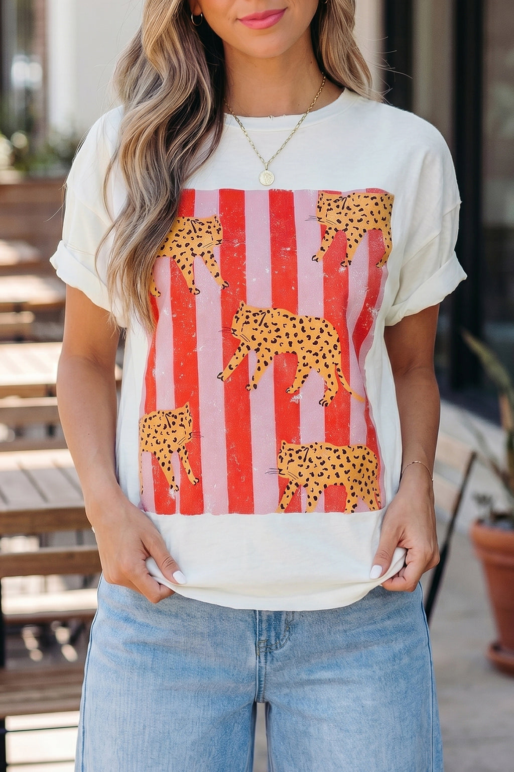 Cheetah Striped Print Retro Fashion Graphic Tee