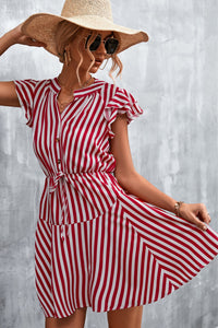 Hazel Blues® |  Ruffled Striped Cap Sleeve Mini Dress