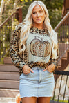 Hazel Blues® |  Brown Bleached Halloween Pumpkin Leopard Print Sweatshirt