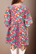 Hazel Blues® |  Floral Tie Neck Puff Sleeve Mini Dress