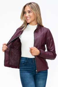 Hazel Blues® |  YMI Faux Layered Double-Zipper Jacket with Fuzzy Hood