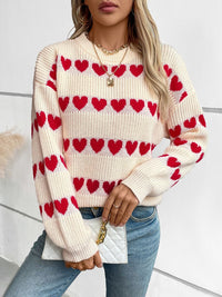 Hazel Blues® |  Heart Round Neck Dropped Shoulder Sweater