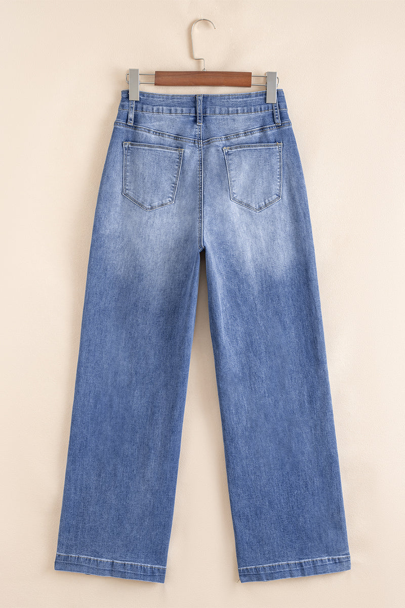 Hazel Blues® |  Beau Blue Tailored Center Seam Detail Straight Loose High Rise Jeans